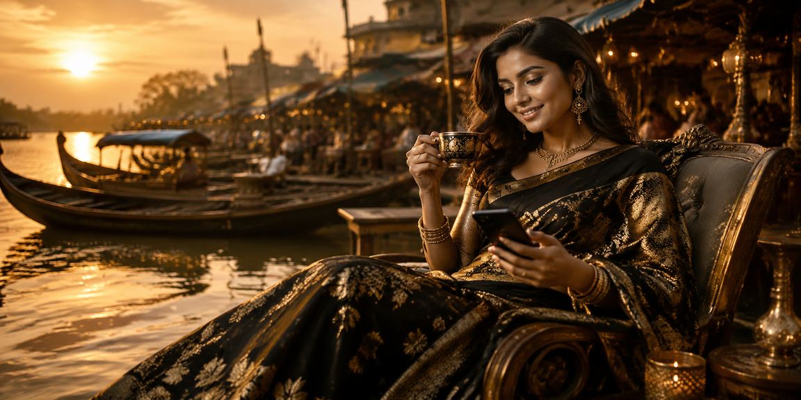 বগুড়ায় kc 777 মোবাইল ক্যাসিনো ব্যবহার করছেন একজন ব্যবহারকারী শাড়ি পরিধানে